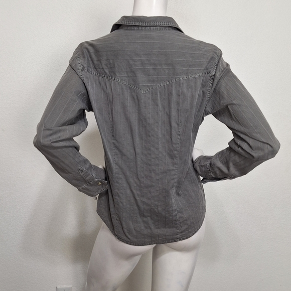 Harley Davidson Gray Moto Bikercore Long Sleeve Button Front Denim Jacket Size M - Picture 6 of 13